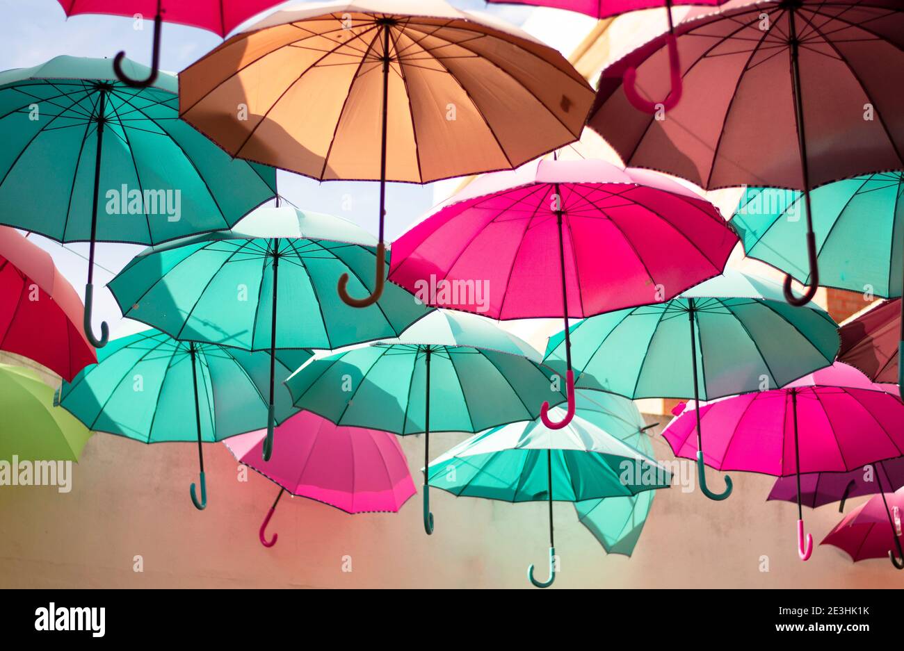 umbrellas with the colors of summer Stock Photo - Alamy