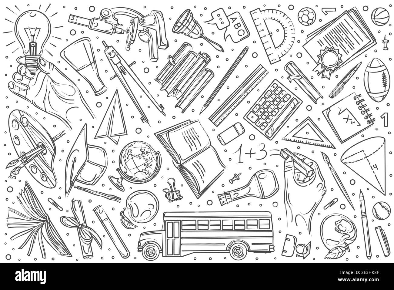 Hand drawn education set doodle vector illustration background Stock ...