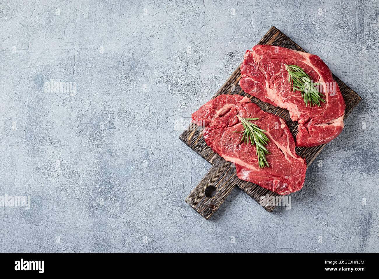 Two Fresh Raw meat Prime Black Angus Beef Steaks, Rib Eye, Denver, on