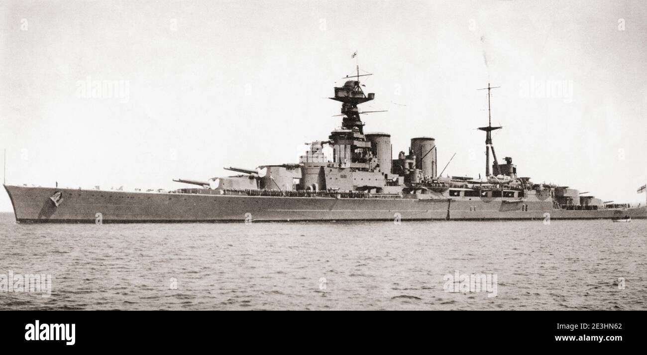 The Royal Naval battlecruiser HMS Hood.  From British Warships, published 1940. Stock Photo