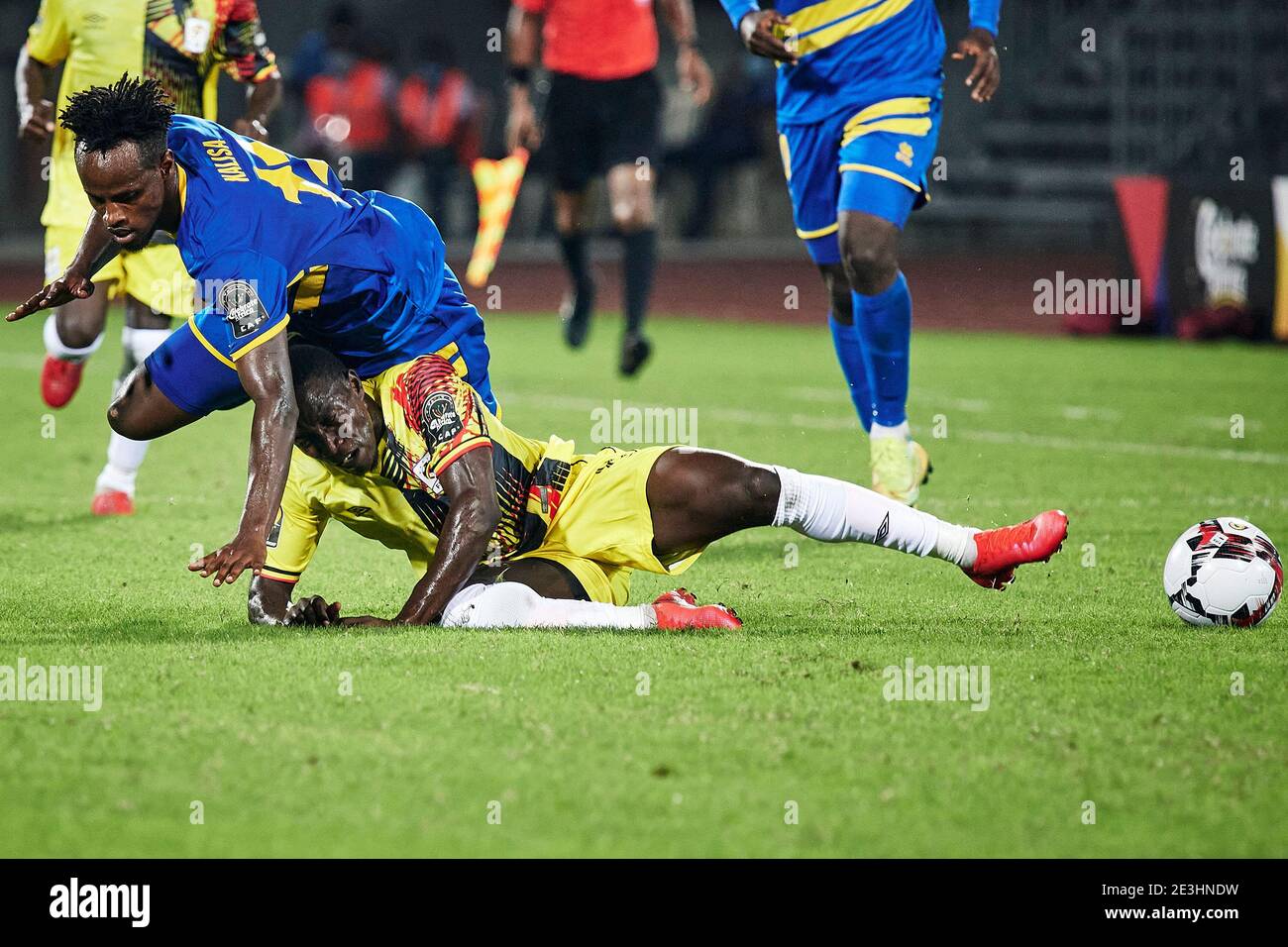 Douala Cameroon 18 Jan 21 Kalisa Rashid 11 Rwanda And Shafiq Kagimu 8 Uganda Go Down Uganda V Rwanda Group C Caf African Nations Championship Chan Tournament 21 Stade De La Reunification