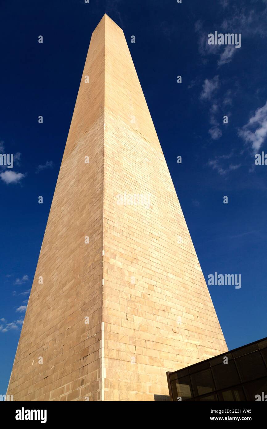 The Washington Monument in Washington DC, USA. The obelisk stands in memory of George Washington, the first president of the United States of America. Stock Photo