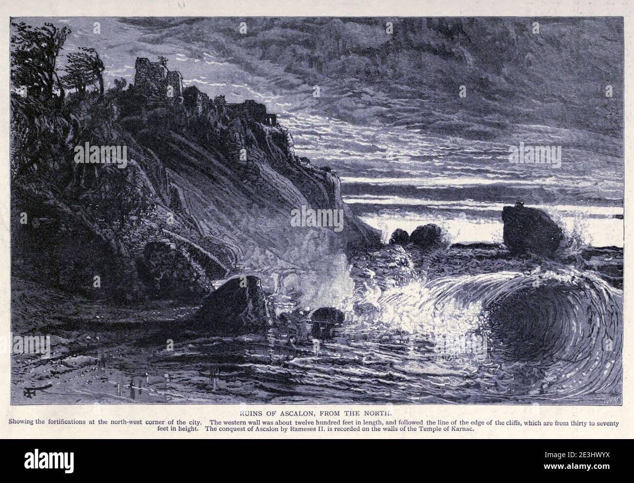 RUINS OF ASCALON [Ashkelon or Ashqelon] from the North Wood engraving ...