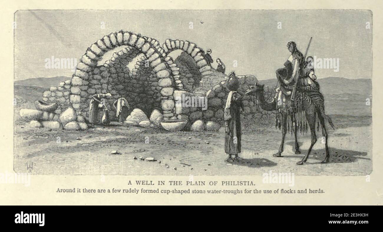 A WELL IN THE PLAIN OF PHILISTIA. Around it there are a few rudely formed cup-shaped stone water-troughs for the use of flocks and herds. Wood engraving of from 'Picturesque Palestine, Sinai and Egypt' by Wilson, Charles William, Sir, 1836-1905; Lane-Poole, Stanley, 1854-1931 Volume 3. Published in by J. S. Virtue and Co 1883 Stock Photo