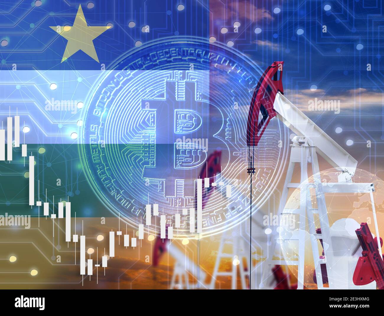 Central African Republic bitcoin flag, national flag cryptocurrency concept  black background Stock Photo - Alamy