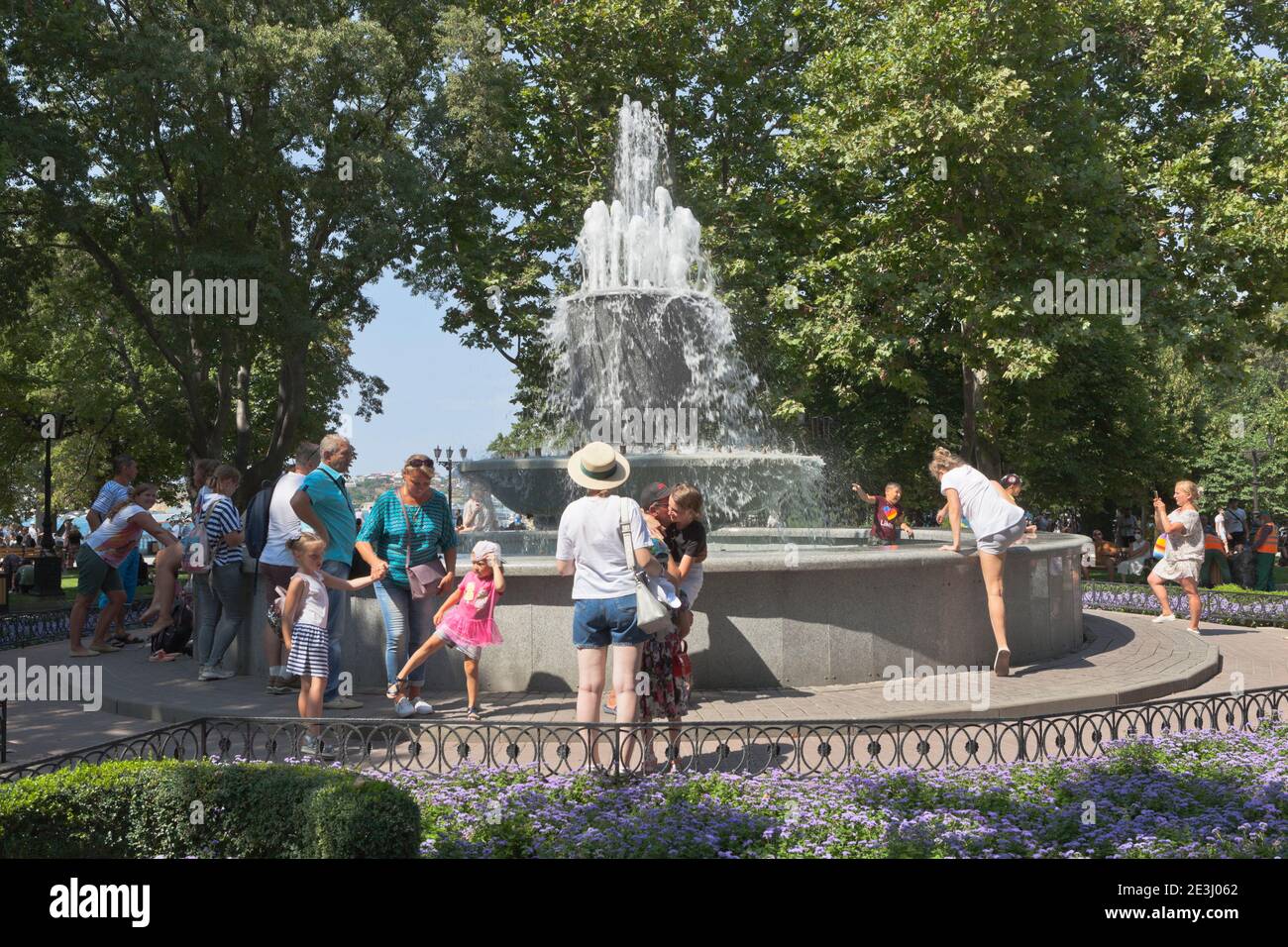 Sevastopol, Crimea, Russia - July 26, 2020: Musical fountain on Primorsky Boulevard in the city of Sevastopol, Crimea Stock Photo