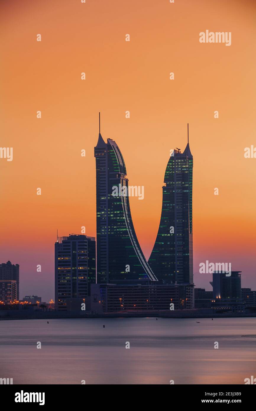 Bahrain, Manama, Bahrain Financial Harbour, Harbour Towers Stock Photo
