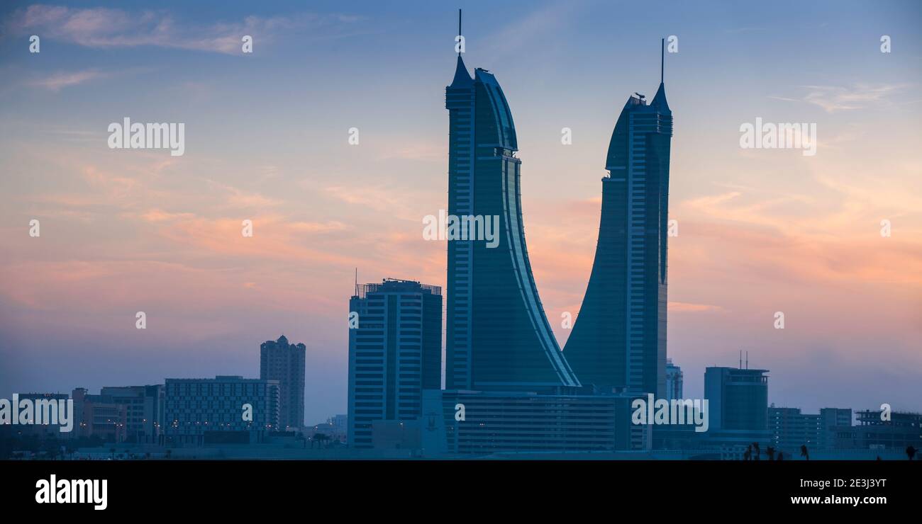 Bahrain, Manama, Bahrain Financial Harbour, Harbour Towers Stock Photo ...