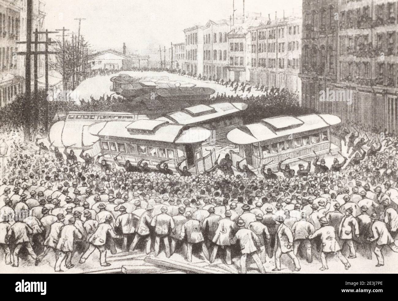 A streetcar strike in New York. Engraving of 1886 Stock Photo Alamy