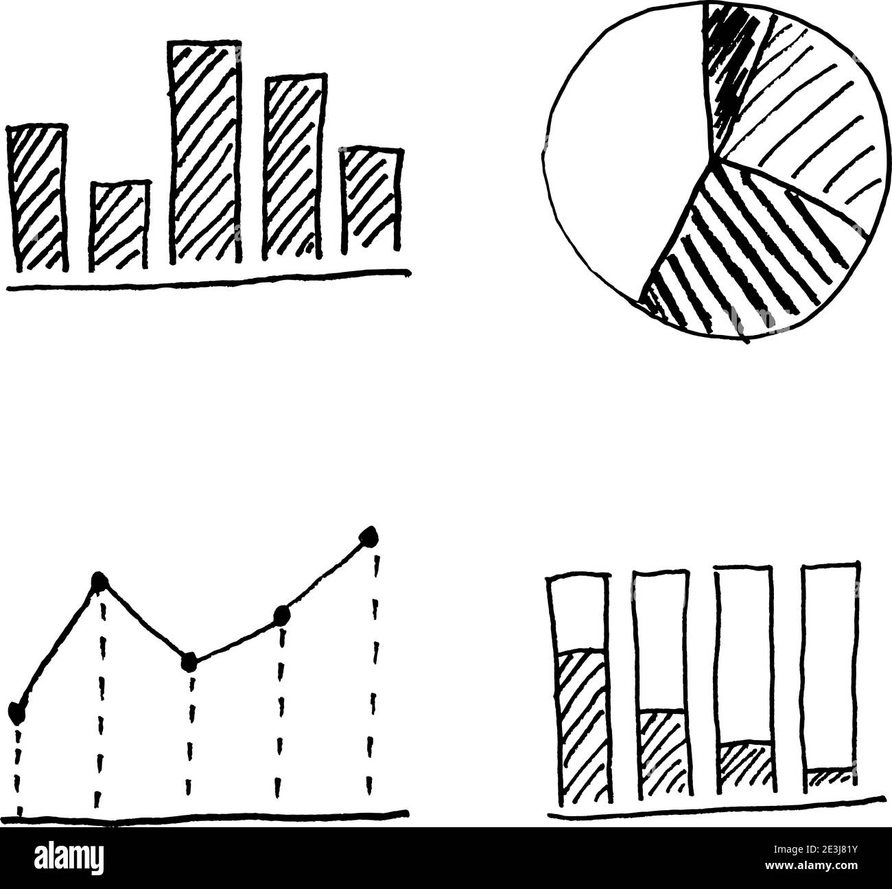 drawing bar chart, line chart and pie chart Stock Photo