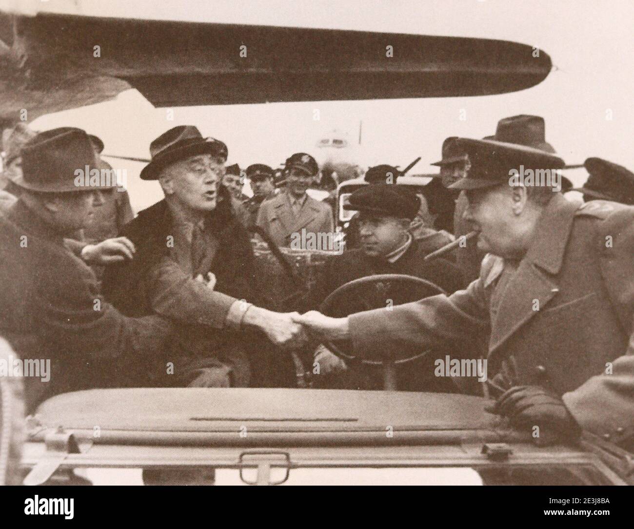Meeting of Franklin Roosevelt and Winston Churchill at the Saki military airfield in Crimea on February 3, 1945. Stock Photo