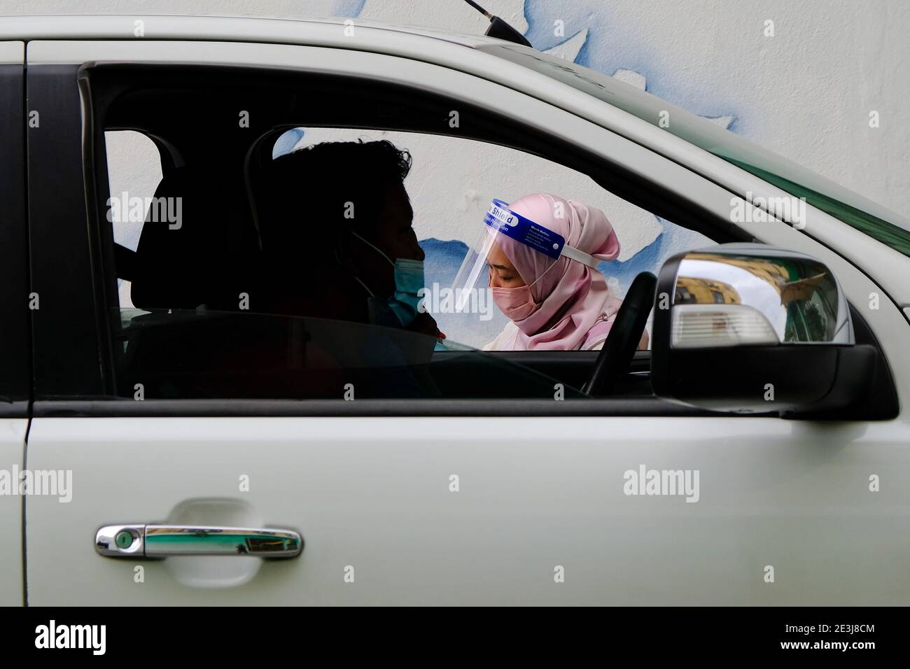 Shah Alam Malaysia 19th Jan 2021 A Medical Worker From Nur Ajwa Private Clinic Seen During The Covid 19 Drive Thru Screening Test At Shah Alam Ismail Sabri Yaakob The Malaysia Senior Minister Has