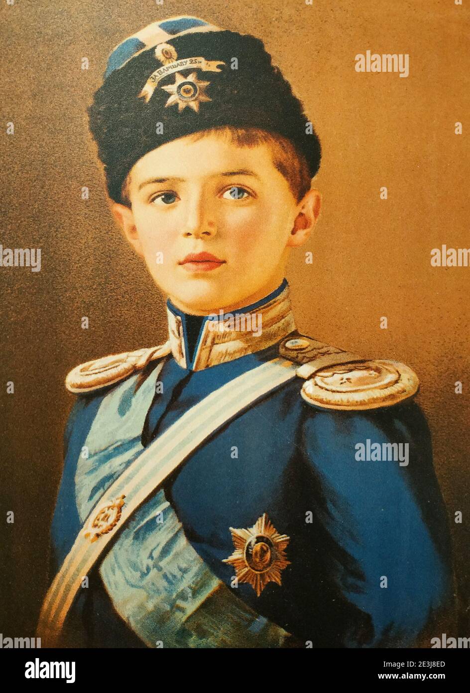 Portrait of the Russian heir Alexei Nikolaevich Romanov. Stock Photo