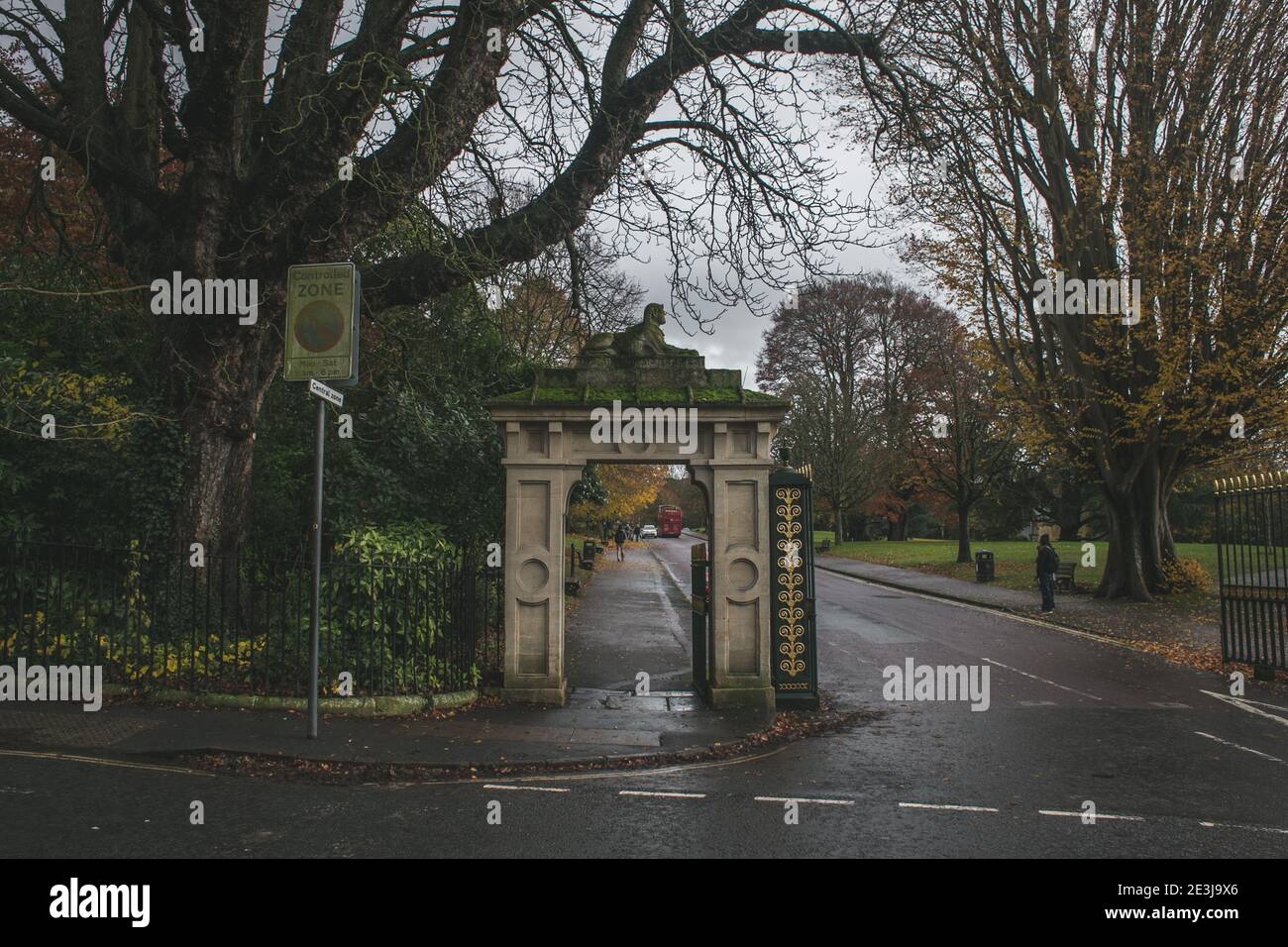 Entrance of Royal Victoria Park in Bath on the corner with Marlborough