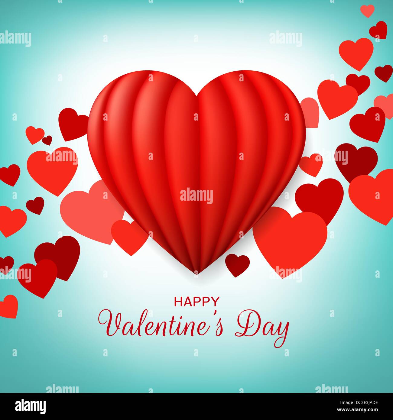 Valentine's day greeting card with red hot air balloon heart. Happy ...
