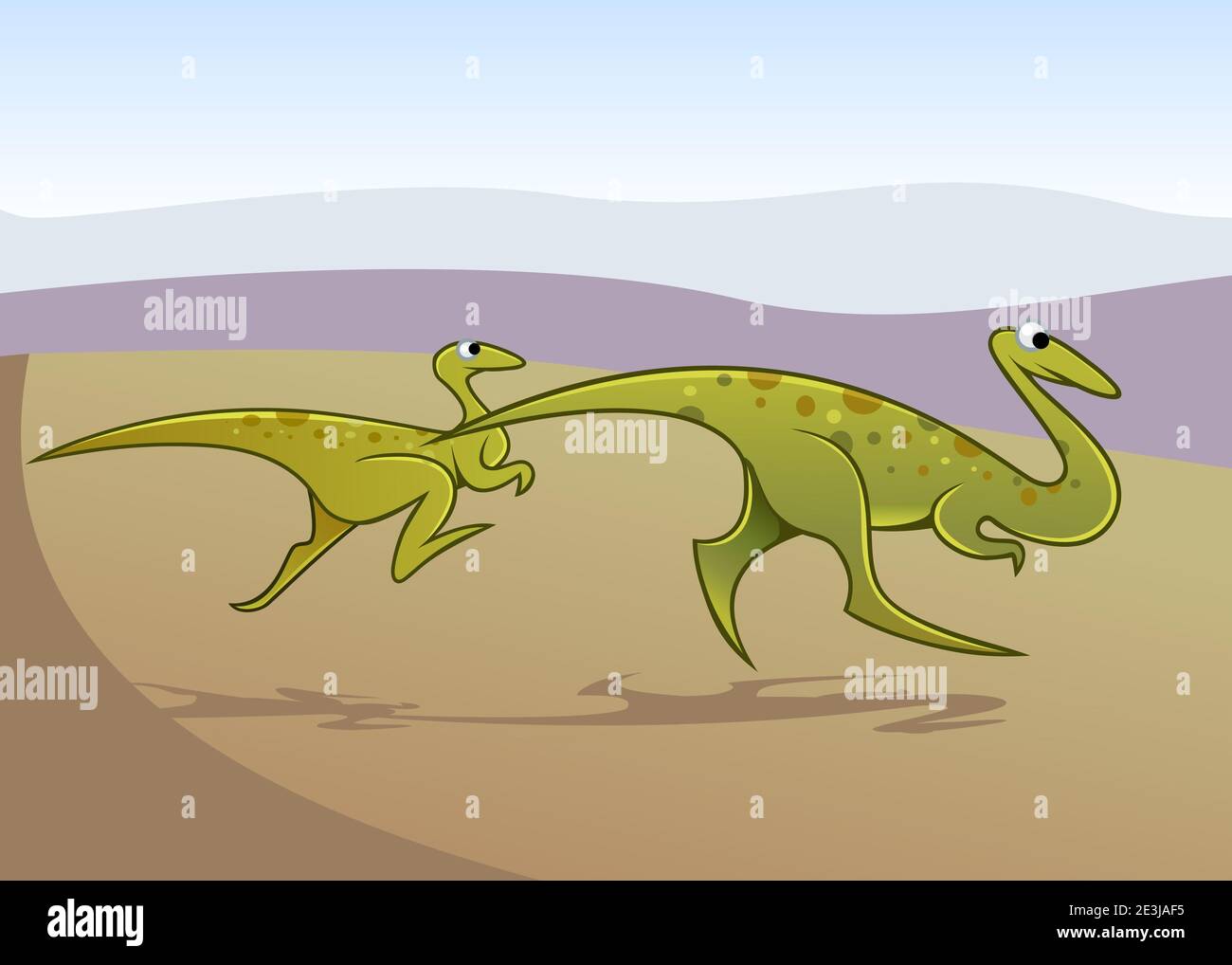 Cartoon-style illustration for kids - Pair of Coelophysis Stock Photo