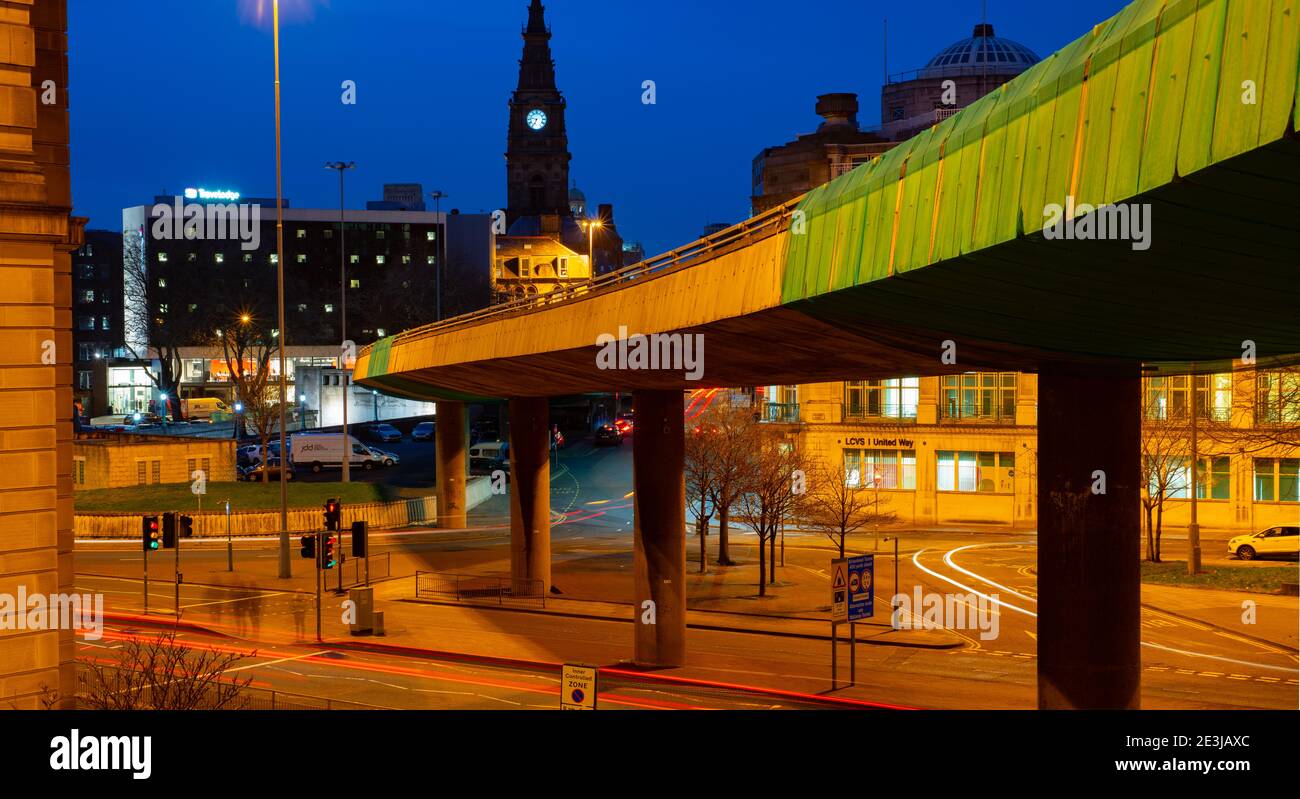 Churchill Way Flyover, linking Commutation Row with Dale St, Liverpool. Built in the early 70's demolished 2019 due to structural defects. Stock Photo