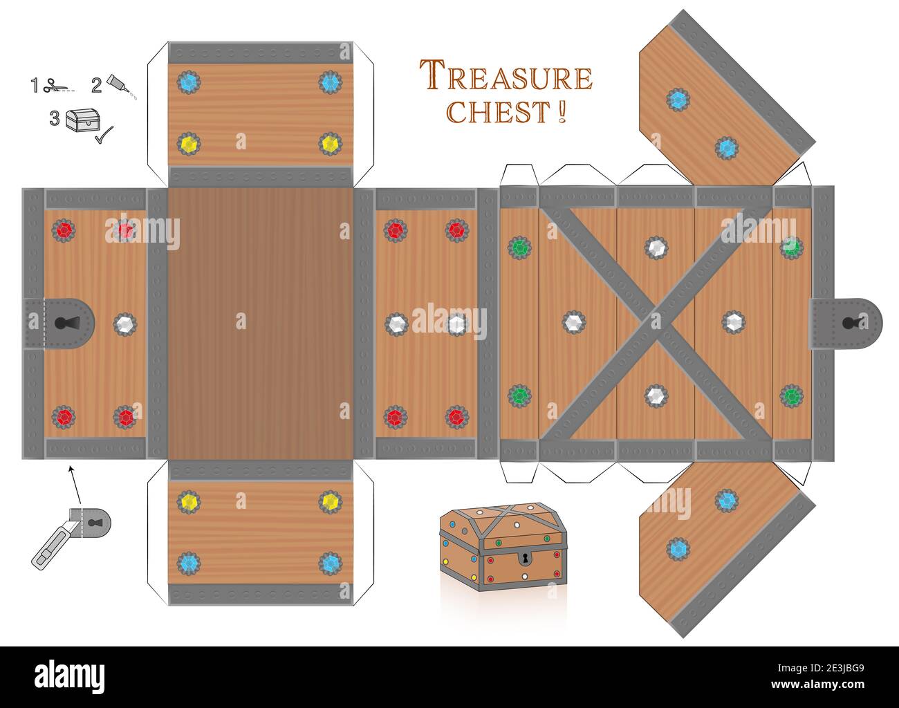 Foldable Printable Treasure Chest Template Cut Out, Fold And Glue It.