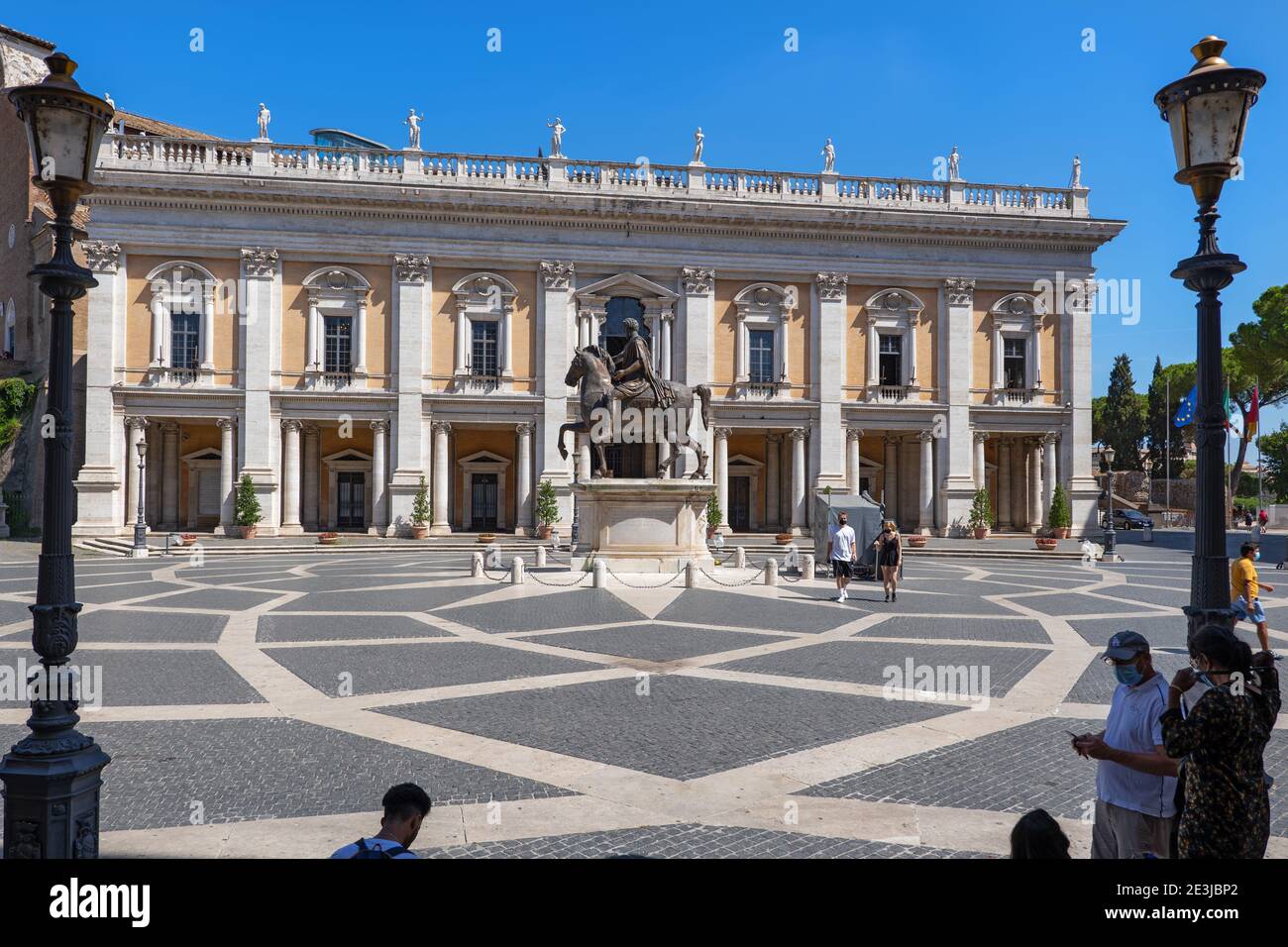 Capitoline Hill in Rome, Italy, Piazza del Campidoglio city square with Palazzo dei Conservatori and Statue of Marcus Aurelius Stock Photo