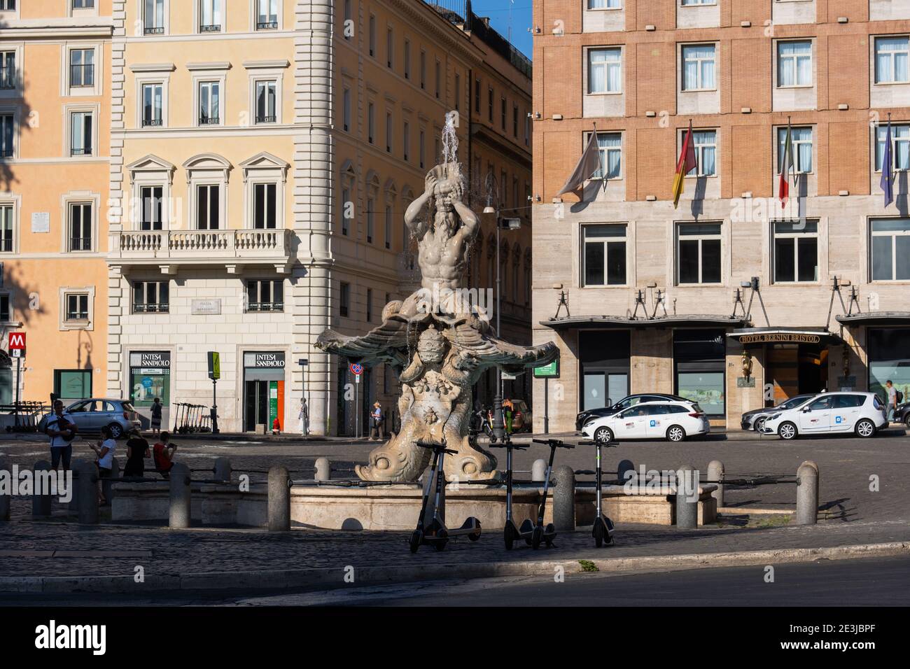 Triton Fountain (Fontana del Tritone) sculpted by Bernini in 1643 at Piazza Barberini square in Rome, Italy Stock Photo