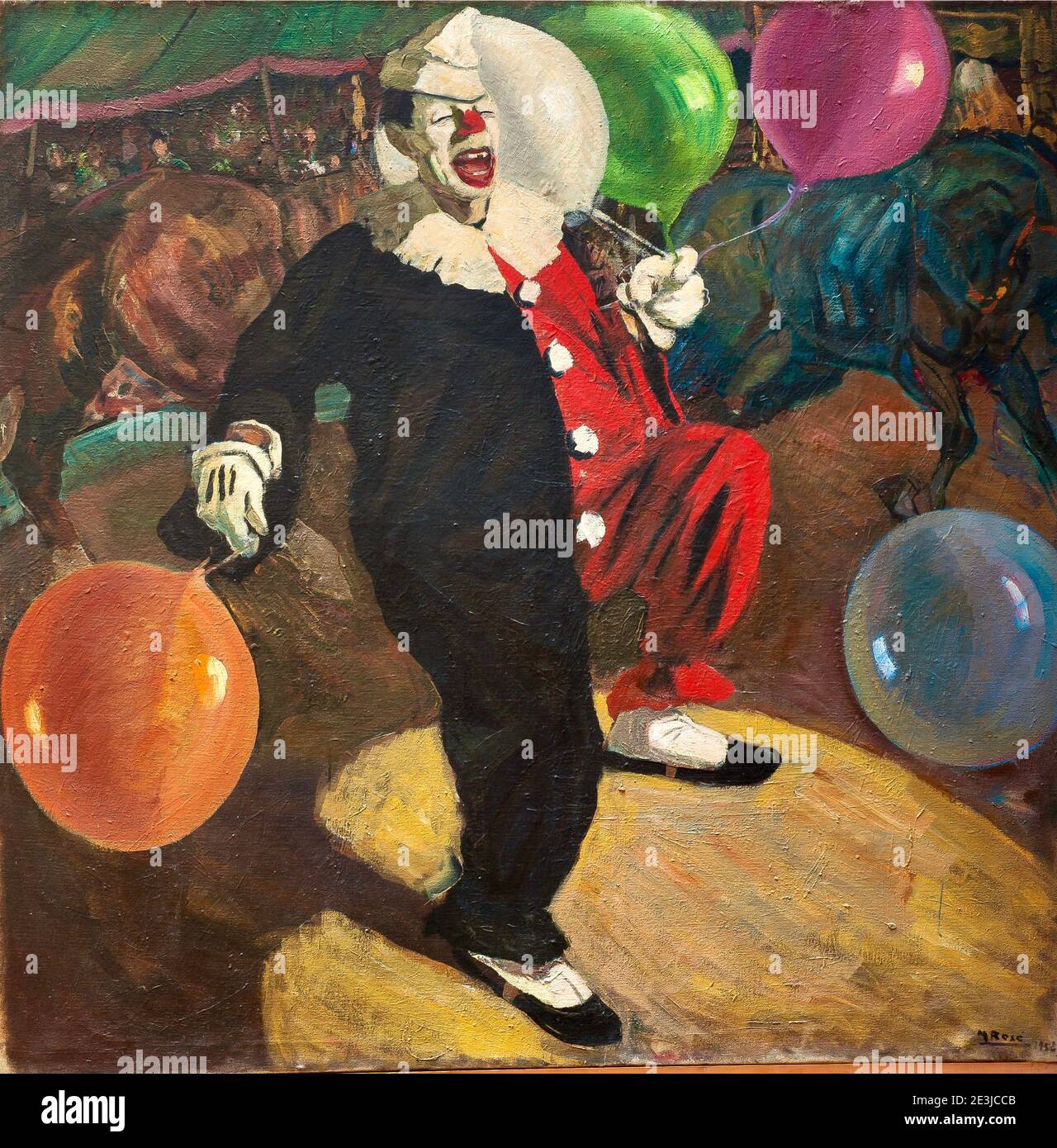 Artwork by Manuel Rose entitled El Payaso con Globo or The Clown with Balloons - 1952. Stock Photo