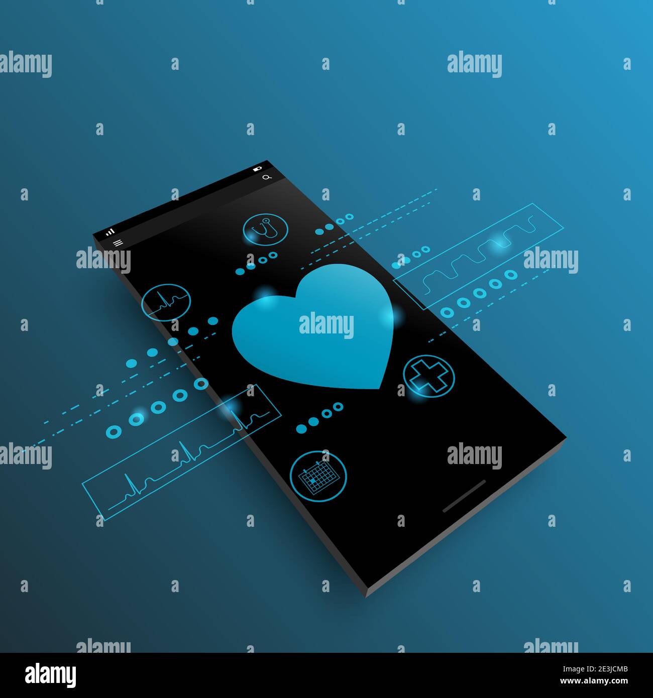 Online telemedicine. Concept of smartphone application for cardiology consultation. Stock Vector