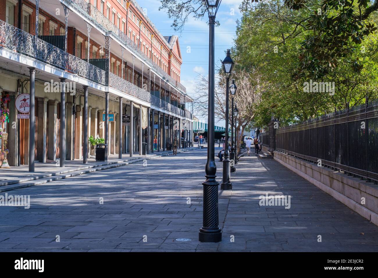 NEW ORLEANS, LA, USA - JANUARY 14, 2021: St. Ann Street between Lower Pontalba Building and Jackson Square in French Quarter Stock Photo