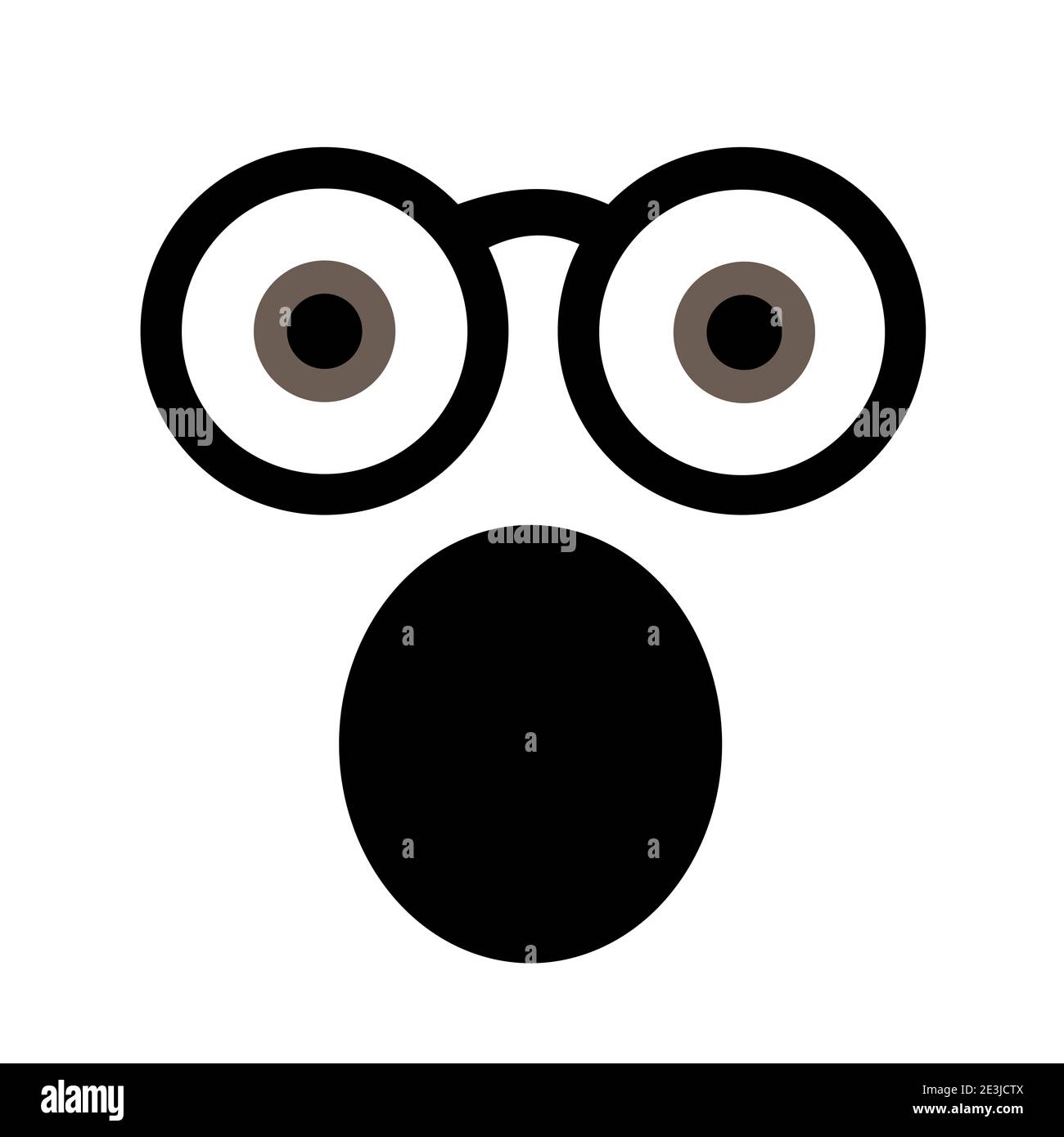 Dread, fear and fright - facial expression of frightened, terrified and petrified person and man. Human is wearing glasses and screaming. Vector illus Stock Photo
