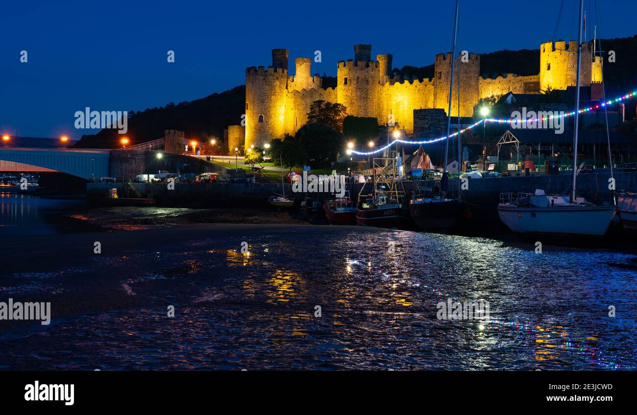 Conwy Castle and Quay, Conwy, North Wales. Taken in September 2019. Stock Photo