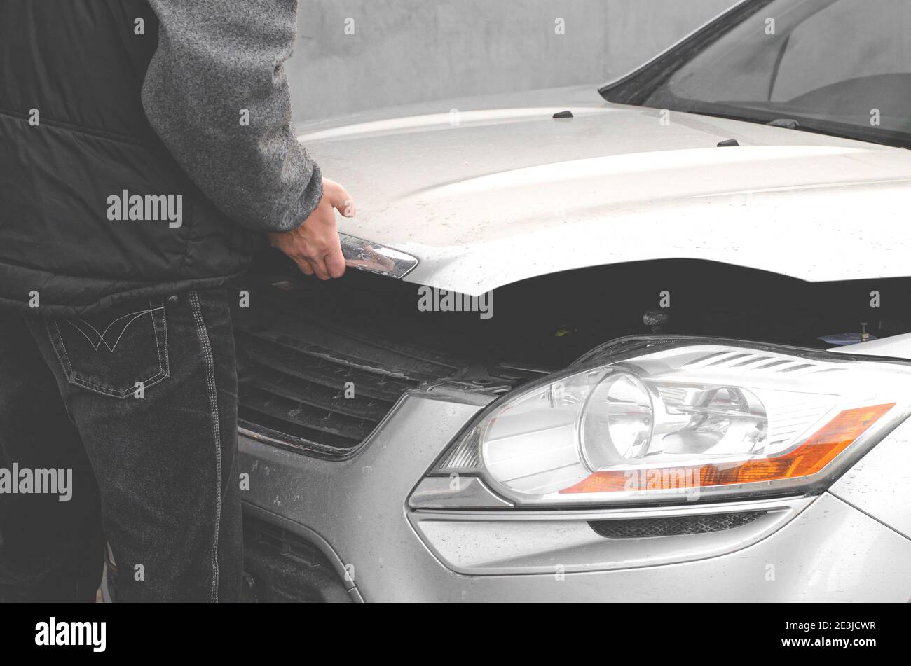 Man inspecting hood opened car hi-res stock photography and images - Alamy