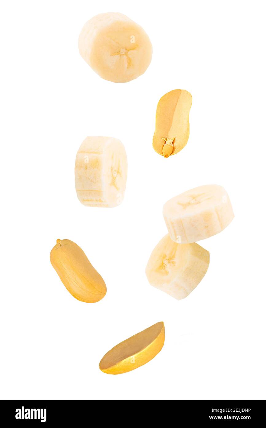 Set of falling peanut isolated on white background Stock Photo