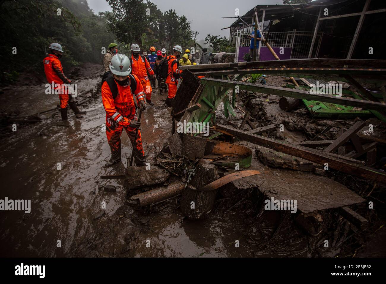 Indonesian Rescuers at a village in Gunung Mas, Bogor Regency, West