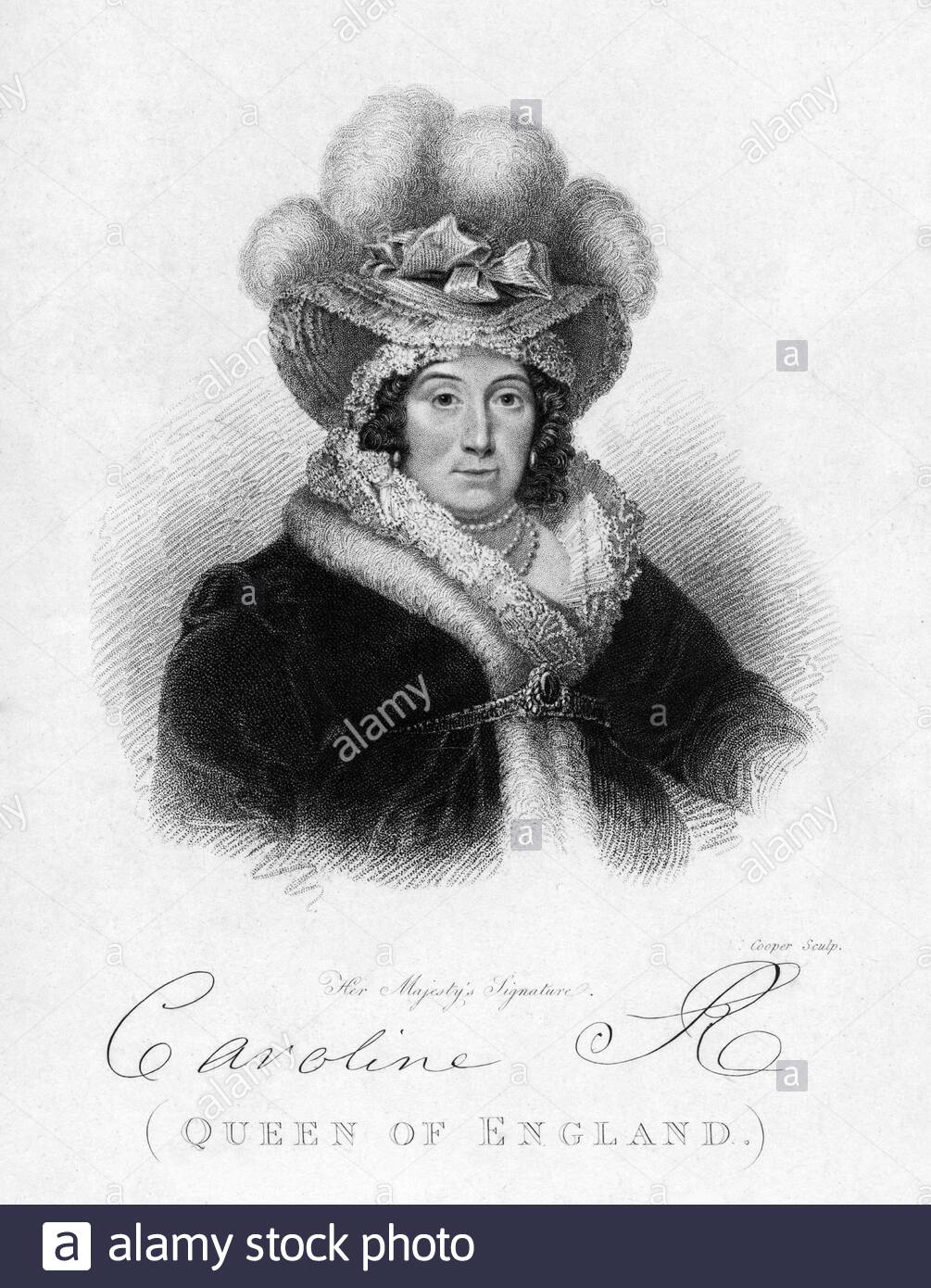 Caroline of Brunswick, 1768 – 1821, was Queen of the United Kingdom and Hanover as the wife of King George IV from 29 January 1820 until her death in 1821. She was the Princess of Wales from 1795 to 1820. Stock Photo