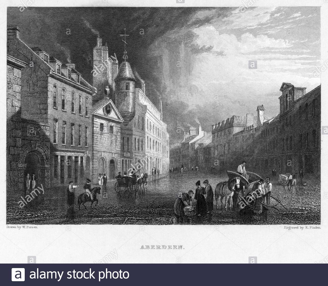 Broad Street, Aberdeen, Scotland, vintage engraving from 1833 Stock Photo