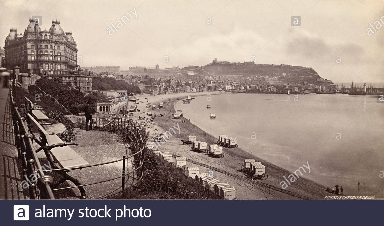 Old postcard view of Scarborough North Yorkshire, from 1873 Stock Photo