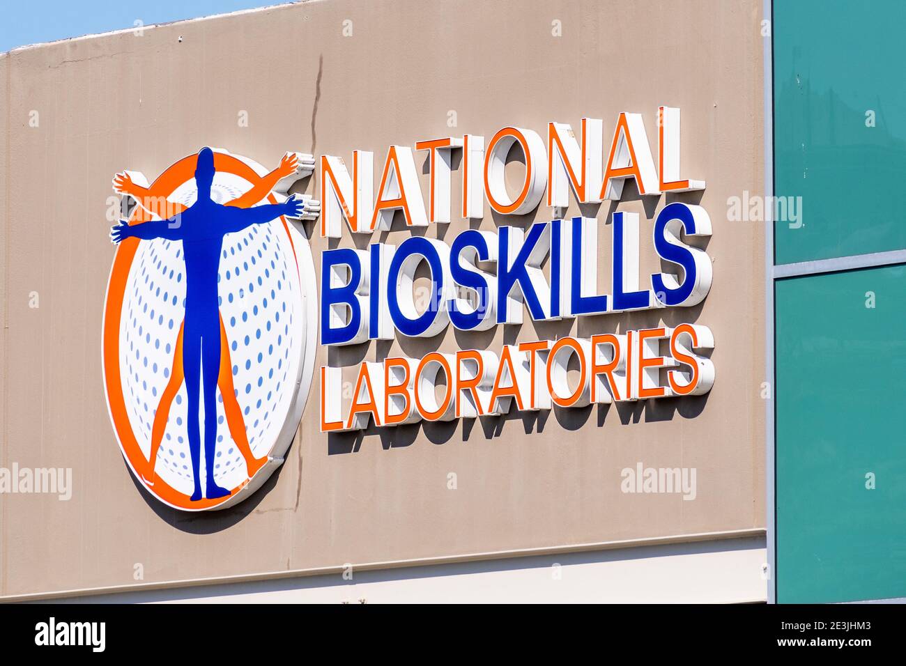 Sep 21, 2020 South San Francisco / CA / USA - National Bioskills Laboratories logo at their headquarters in Silicon Valley; NBL offers full-service pl Stock Photo