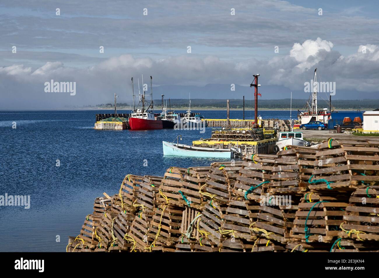 Coastal harbour with lobster-pots in Newfoundland Stock Photo