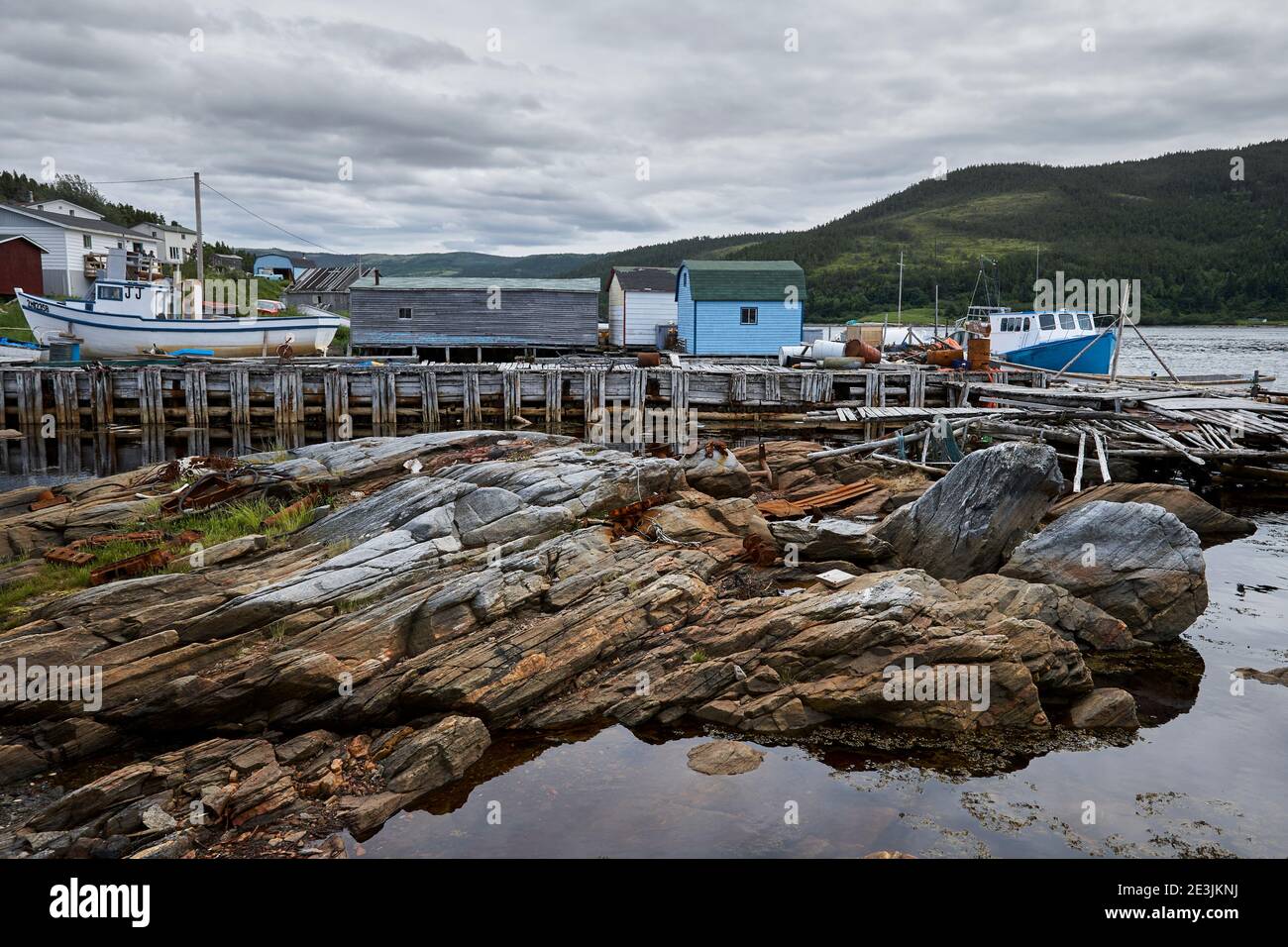 Coastal fishing harbour in Newfoundland Stock Photo