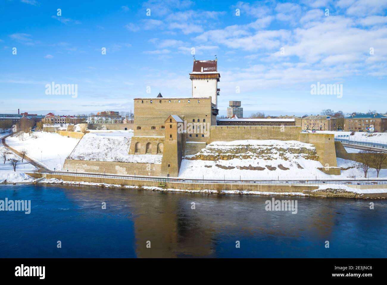 View of medieval Hermann's castle on a sunny March day. Narva, Estonia Stock Photo