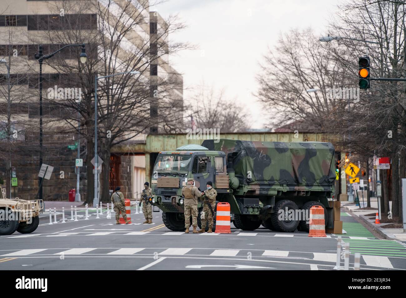 Washington DC, USA - January 17, 2021: Photo of US military troops in Washington DC days before Joe Biden Inauguration Stock Photo
