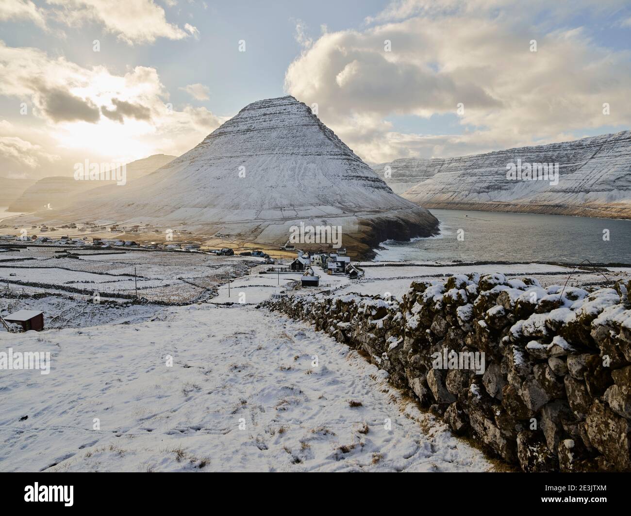 Malinsfjall mountain near Vidareidi in the Faroe Islands Stock Photo