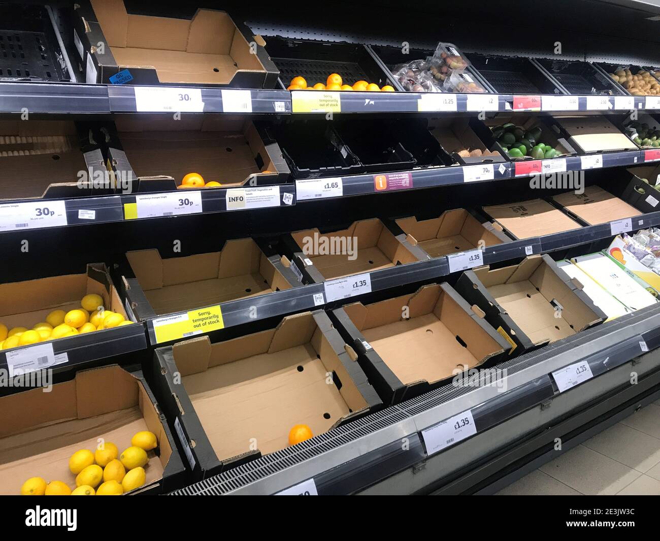 Empty shelves at a SainsburyÕs in Sprucefield which is just outside