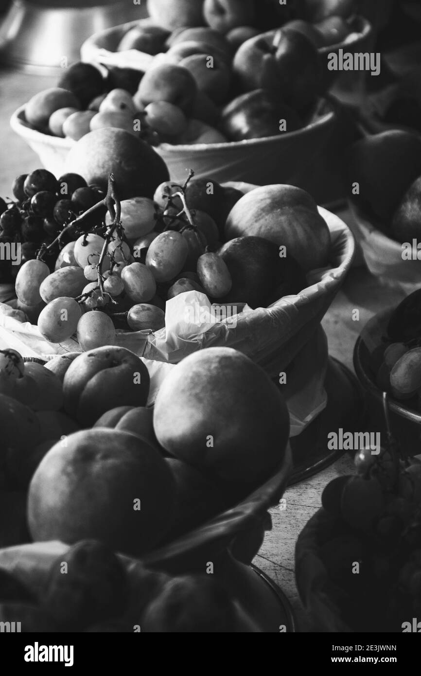 Sweet organic fresh fruit assortments for sale at local farmer market