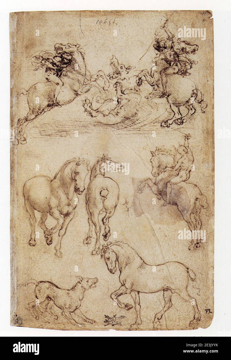 LEONARDO DA VINCI. TWO HORSEMEN FIGHTING A DRAGON . A HORSEMAN AND TWO