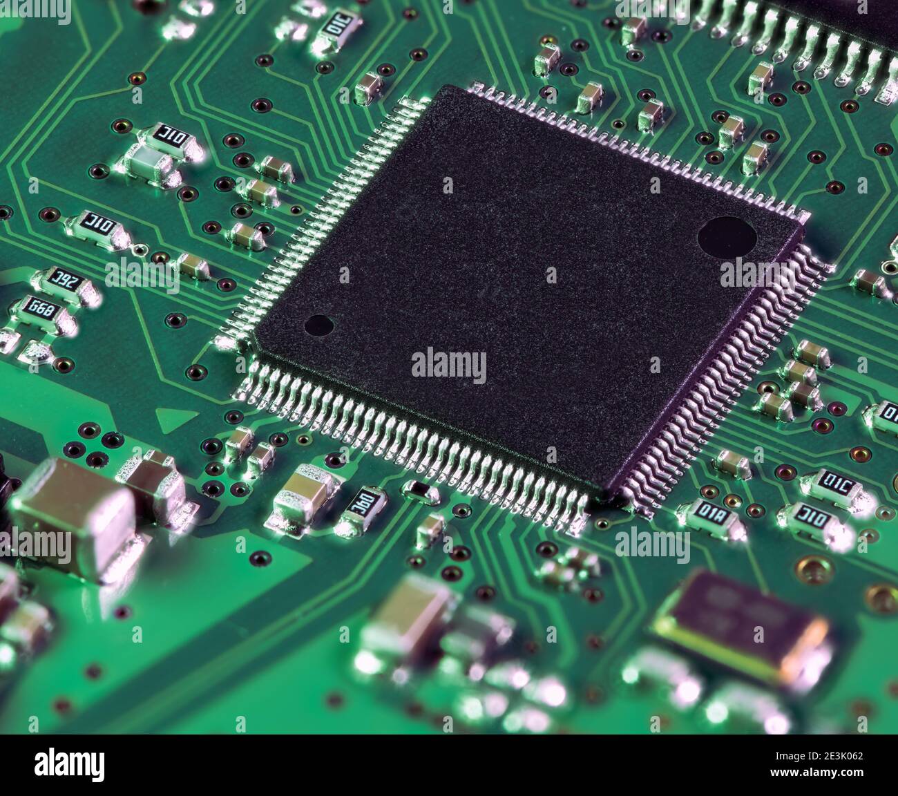 Integrated circuit with a processor chip on computer mainboard Stock Photo