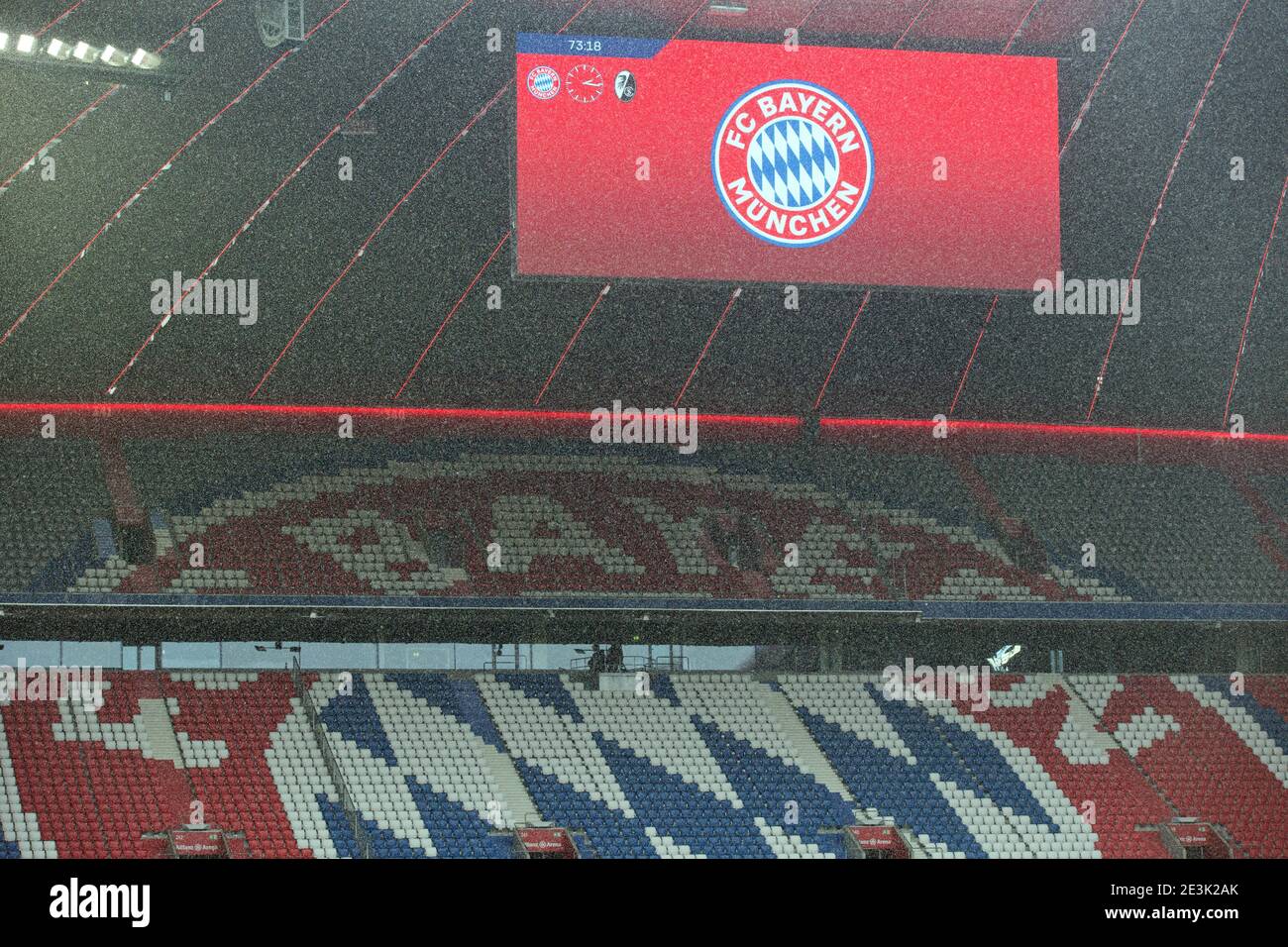 Winter Blowing Snow In The Allianz Arena Billboard Soccer 1 Bundesliga Season 2020 2021 16 Matchday Matchday16 Fc Bayern Munich Sc Freiburg On January 17th 2021 Allianzarena Photo Werner Eifried Ges Pool Via Sven Simon