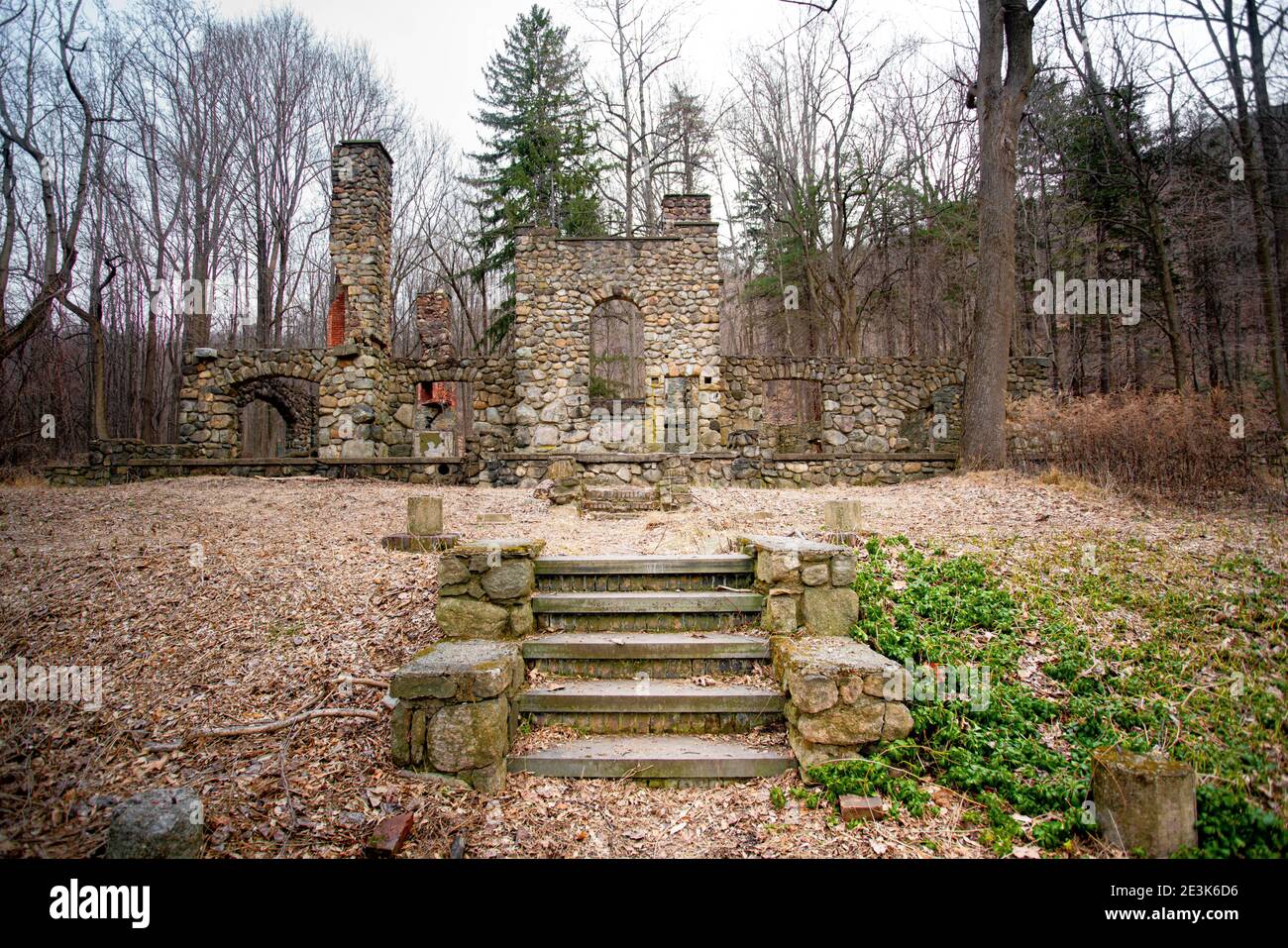 Ruin of old Old Cornish mansion seen in the woods at Hudson Highlands in New York State Stock Photo