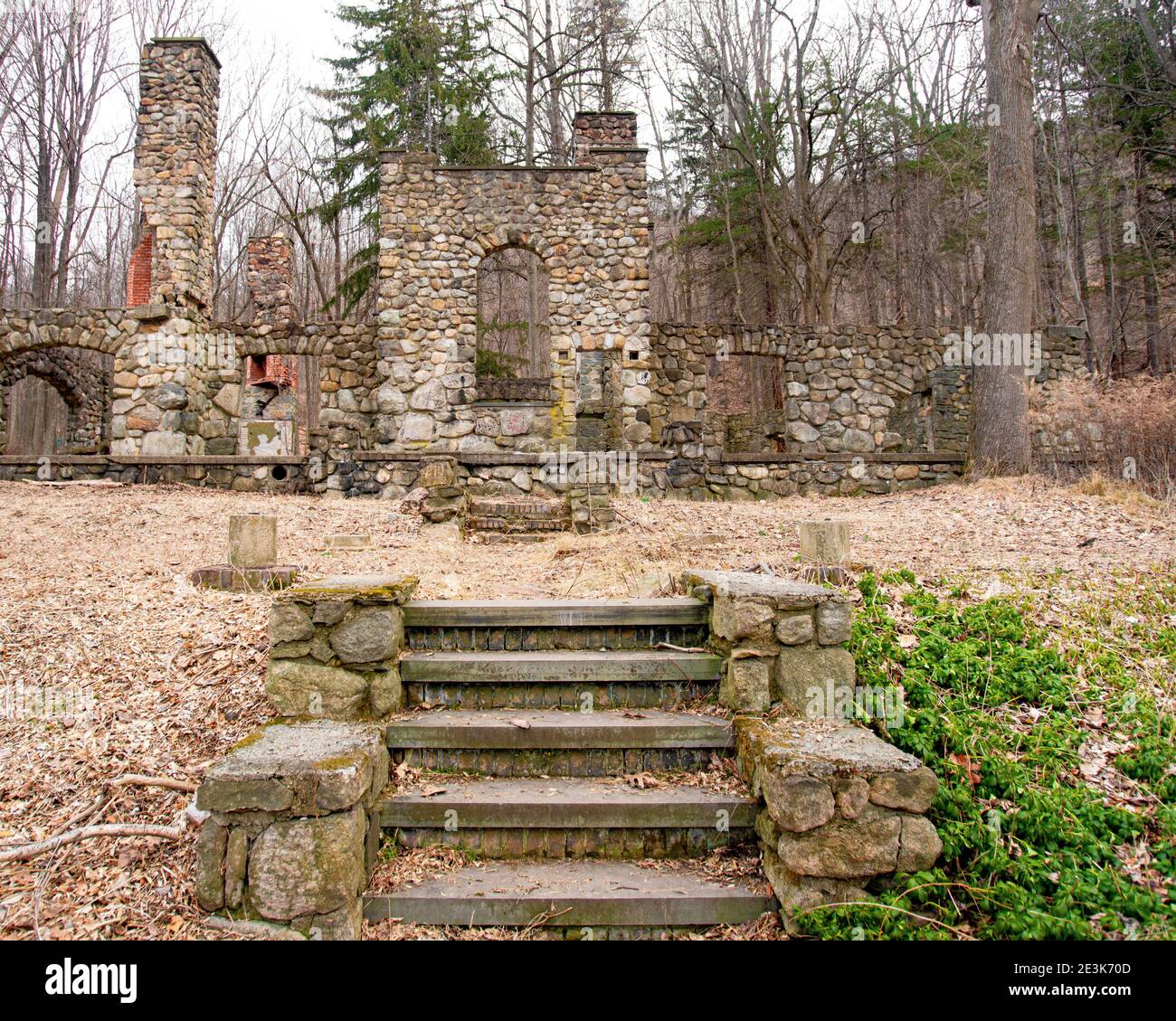 Ruin of old Old Cornish mansion seen in the woods at Hudson Highlands in New York State Stock Photo