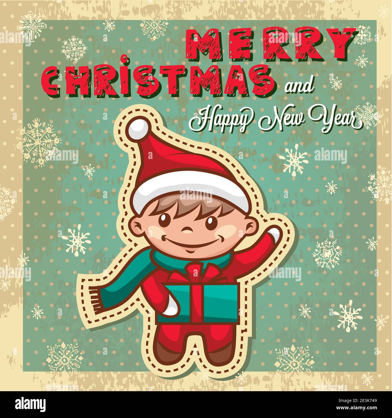 Vintage Retro Christmas Card With Cute Santa Helper Stock Vector Image ...