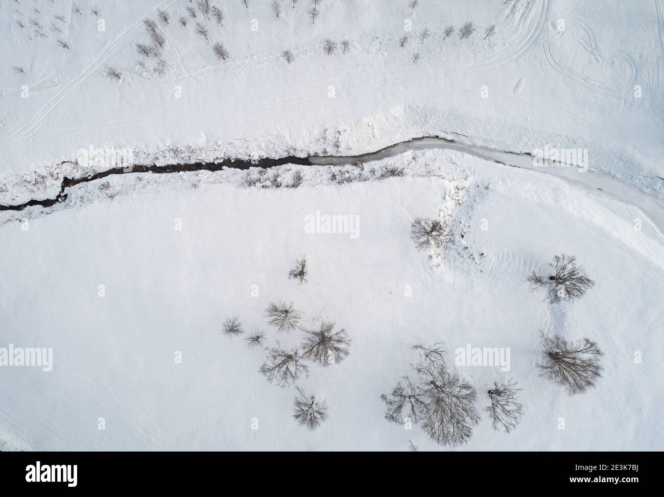 River in snow landscape background aerial above top view Stock Photo ...